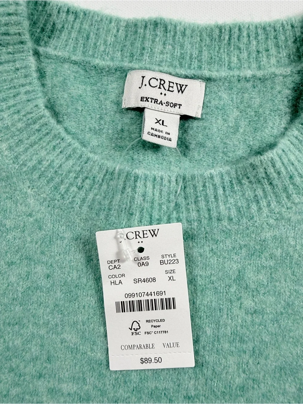 J.Crew Extra Soft Crewneck Sweater Mint Green XL NWT Preppy Coastal Grandma - Picture 2 of 8